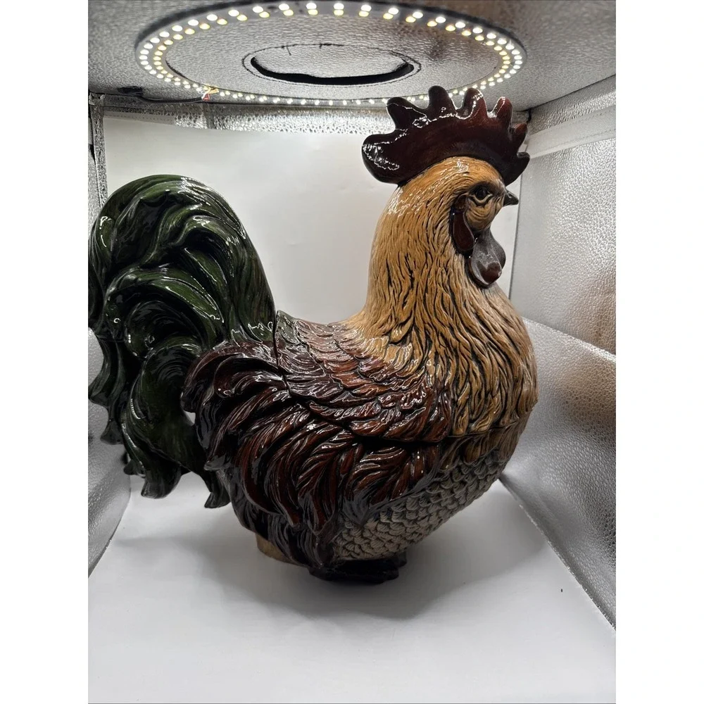 Vintage XLarge Rustic Colorful Porcelain Rooster Hand-painted Figurine 15